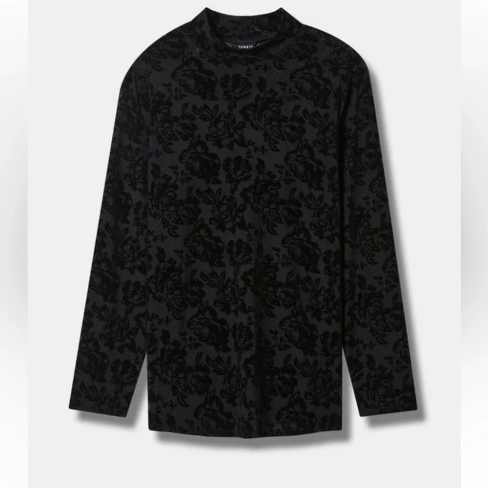 TORRID Flocked Mesh Mock Neck Black Long Sleeve Floral Top Size 1X 14/16 NEW - Picture 3 of 6